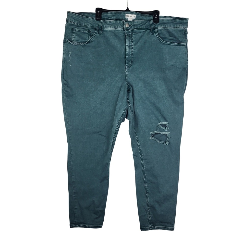 Ava & Viv Skinny Jeans Womens 26W Green Stretch High Rise Denim Casual Classic